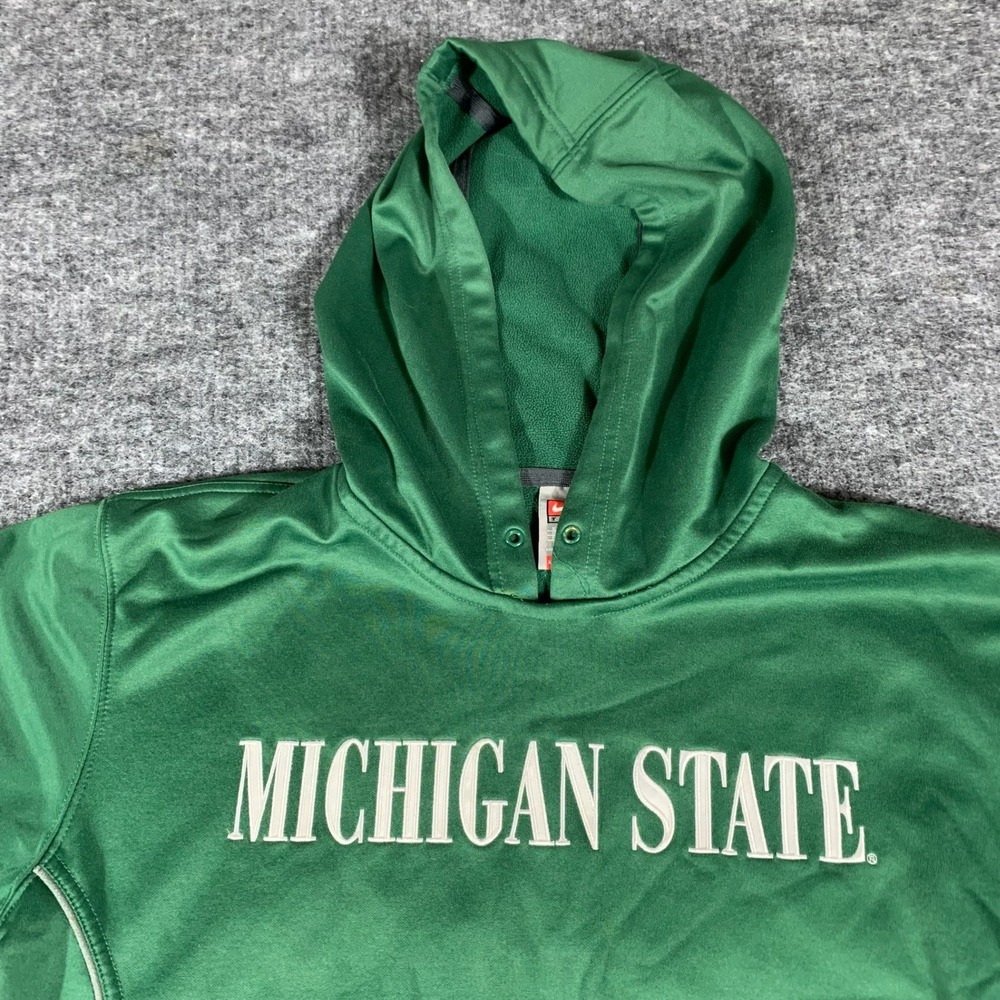 Nike Michigan State Spartans Hoodie Mens S Green Therma Fit Pullover Embroidered